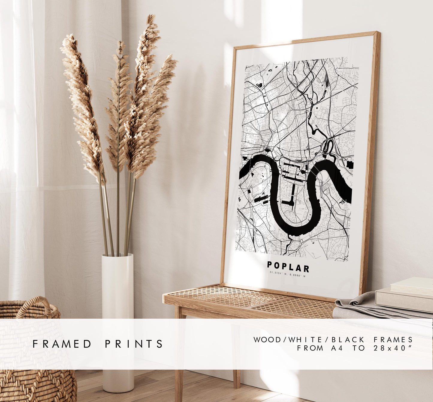 Poplar Map Print - Minimalist City Map Poster - Map Art - UK - Poplar Print - Poplar, London - Different Colours Available