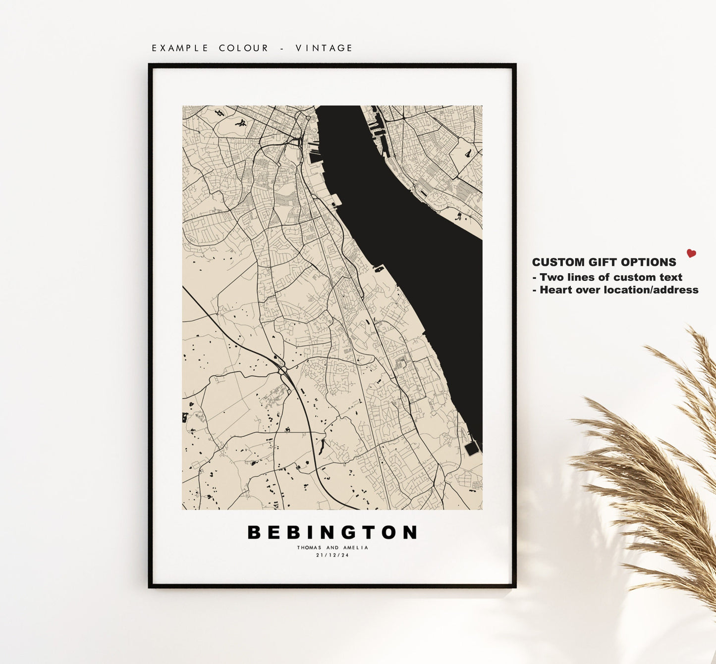 Bebington Map Print - Minimalist City Map Poster - Map Art - UK - Bebington Print - Bebington Poster - Different Colours Available