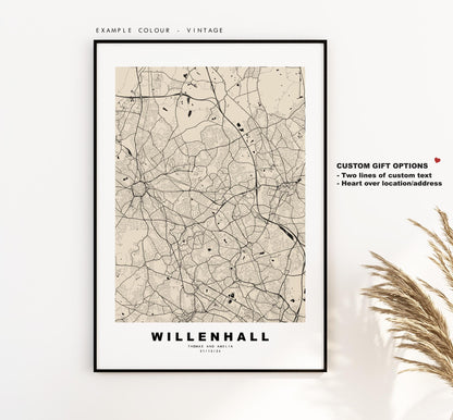 Willenhall Map Print - Minimalist City Map Poster - Map Art - UK - Willenhall Print - West Midlands - Different Colours Available
