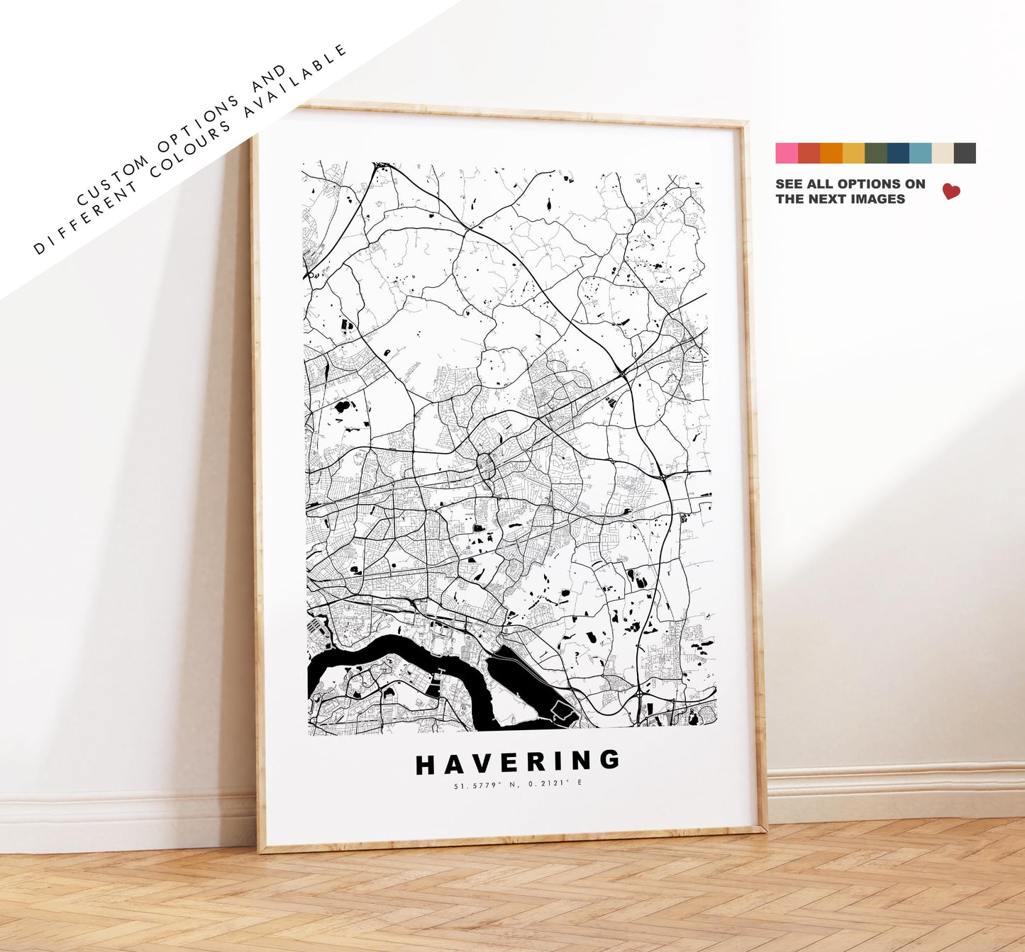 Havering Map Print - Minimalist City Map Poster - Map Art - UK - Havering Print - Havering, London - Different Colours Available