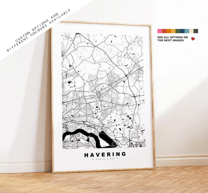 Havering Map Print - Minimalist City Map Poster - Map Art - UK - Havering Print - Havering, London - Different Colours Available