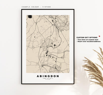 Abingdon Map Print - Minimalist City Map Poster - Map Art - UK - Abingdon Print - Abingdon, Oxfordshire Poster - Different Colours Available