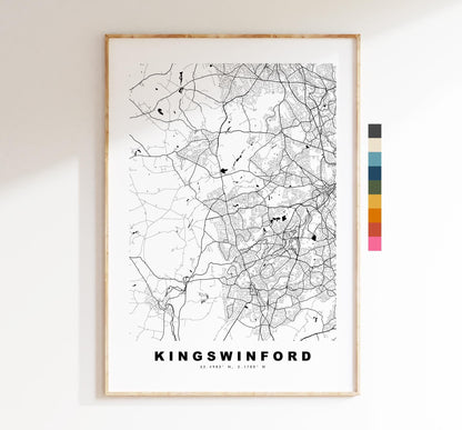 Kingswinford Map Print - Minimalist City Map Poster - Map Art - UK - Kingswinford Print - West Midlands - Different Colours Available