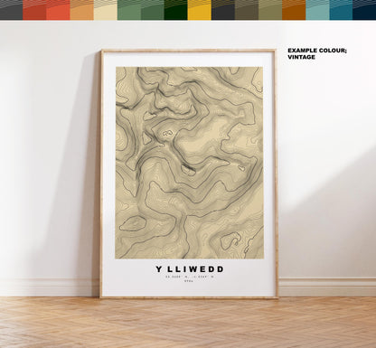 Y Lliwedd Print - Contour Map - Snowdonia - Wales - Topographic Map - Print - Poster - Wall Art -  Y Lliwedd Poster - Gift - Topography