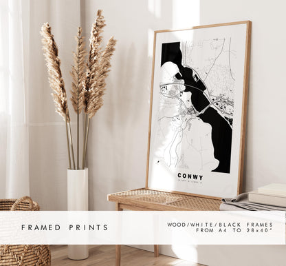 Conwy Map Print - Minimalist City Map Poster - Map Art - Wales - UK - Conwy Print - Conwy Poster - Different Colours Available