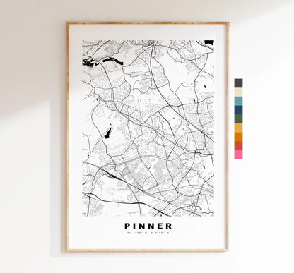 Pinner Map Print - Minimalist City Map Poster - Map Art - UK - Pinner Print - Pinner, London - Different Colours Available