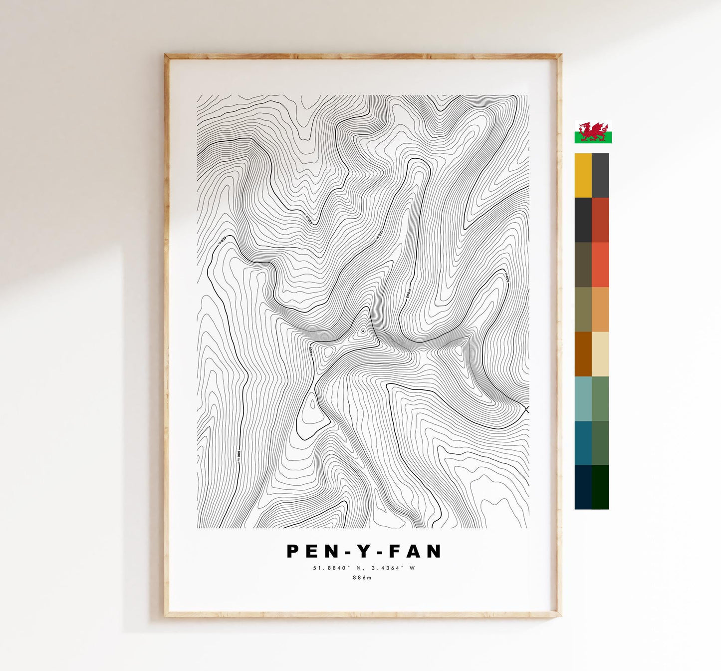 Welsh Three Peaks Print Set x3 - Snowdon - Pen Y Fan - Cadair Idris - Contour Maps - Wales Three Peaks - Yr Wyddfa - Penygader