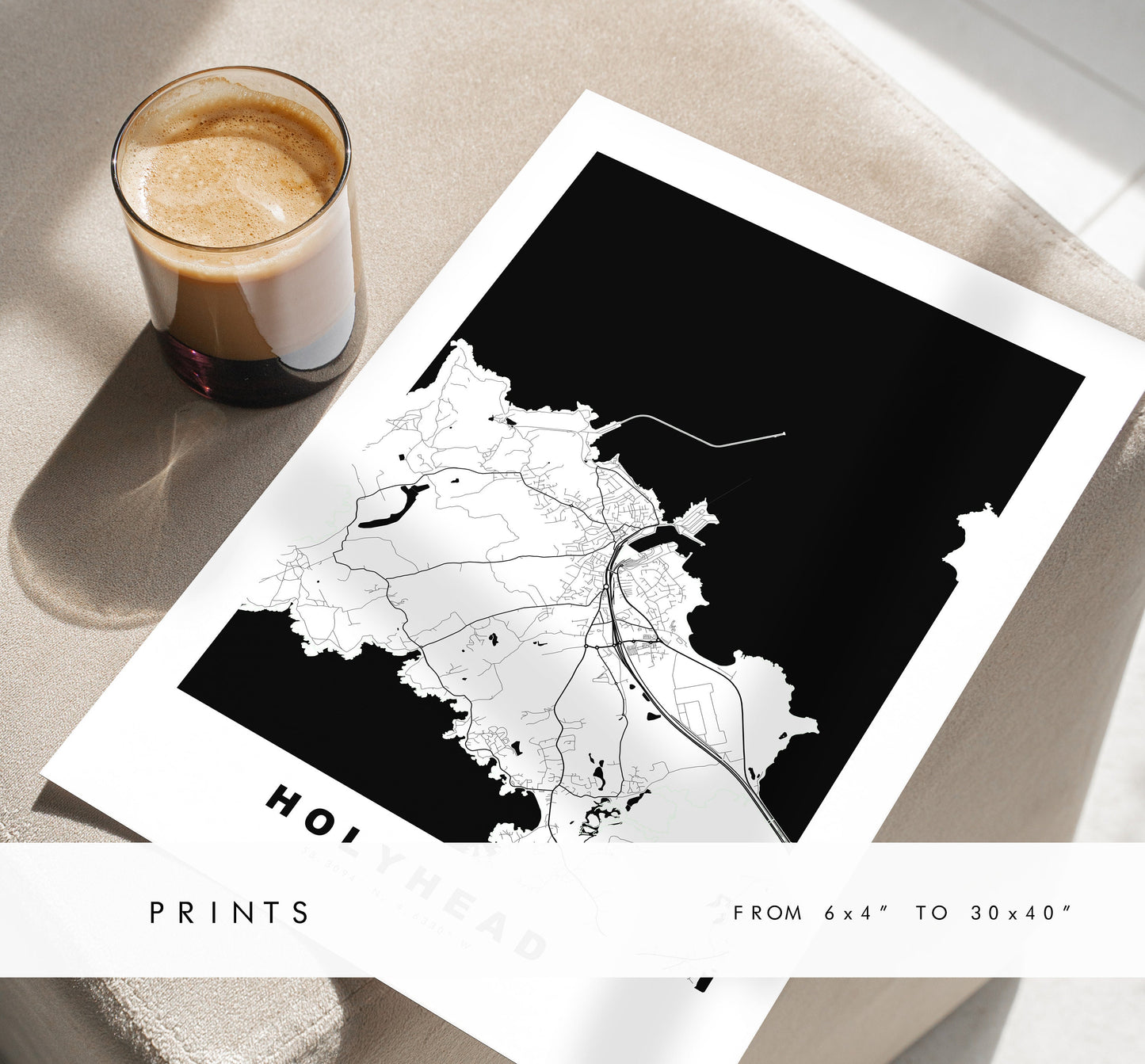 Holyhead Map Print - Minimalist City Map Poster - Map Art - Wales - UK - Holyhead Print - Holyhead Poster - Different Colours Available