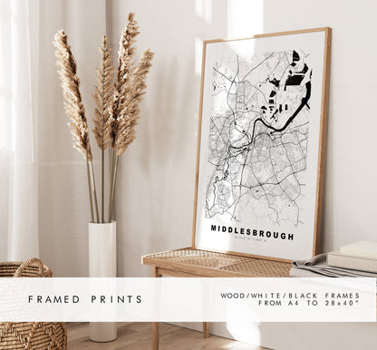 Middlesbrough Map Print - Minimalist City Map Poster - Map - UK - Middlesbrough Print - Middlesbrough Poster - Different Colours Available