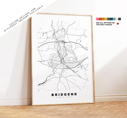 Bridgend Map Print - Minimalist City Map Poster - Map Art - Wales - UK - Bridgend Print - Bridgend Poster - Different Colours Available