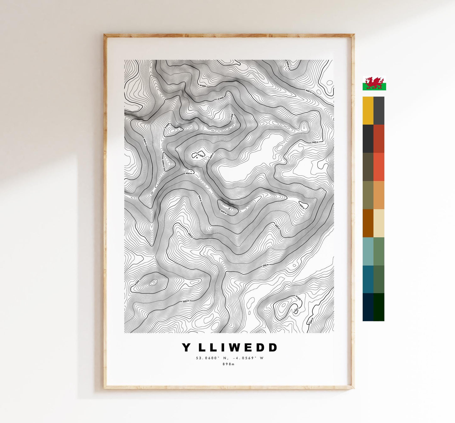 Y Lliwedd Print - Contour Map - Snowdonia - Wales - Topographic Map - Print - Poster - Wall Art -  Y Lliwedd Poster - Gift - Topography