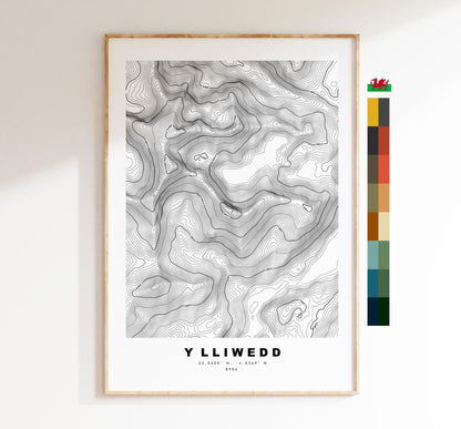 Y Lliwedd Print - Contour Map - Snowdonia - Wales - Topographic Map - Print - Poster - Wall Art -  Y Lliwedd Poster - Gift - Topography