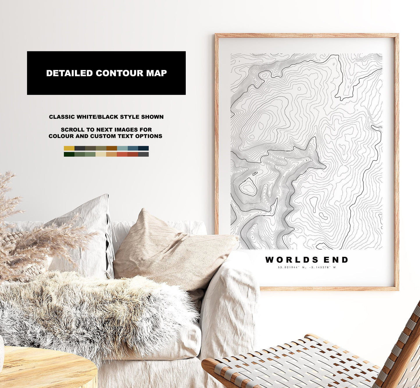 World's End Print - Contour Map - Eglwyseg - Wales - Topographic Map - Print - Poster - Wall Art - Eglwyseg Valley - Map - Pen Draw'r Byd