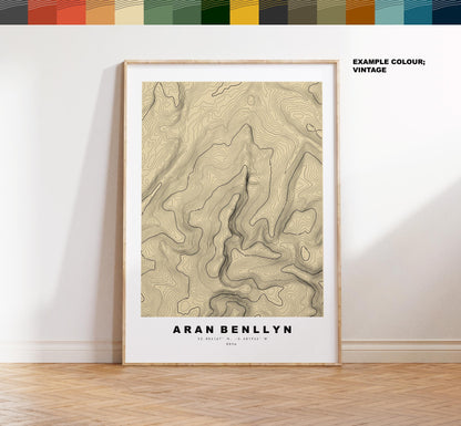 Aran Benllyn Print - Contour Map - Snowdonia - Wales - Topographic Map - Print - Poster - Wall Art -  Aran Benllyn Poster - Gift