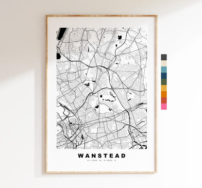 Wanstead Map Print - Minimalist City Map Poster - Map Art - UK - Wanstead Print - Wanstead, London - Different Colours Available
