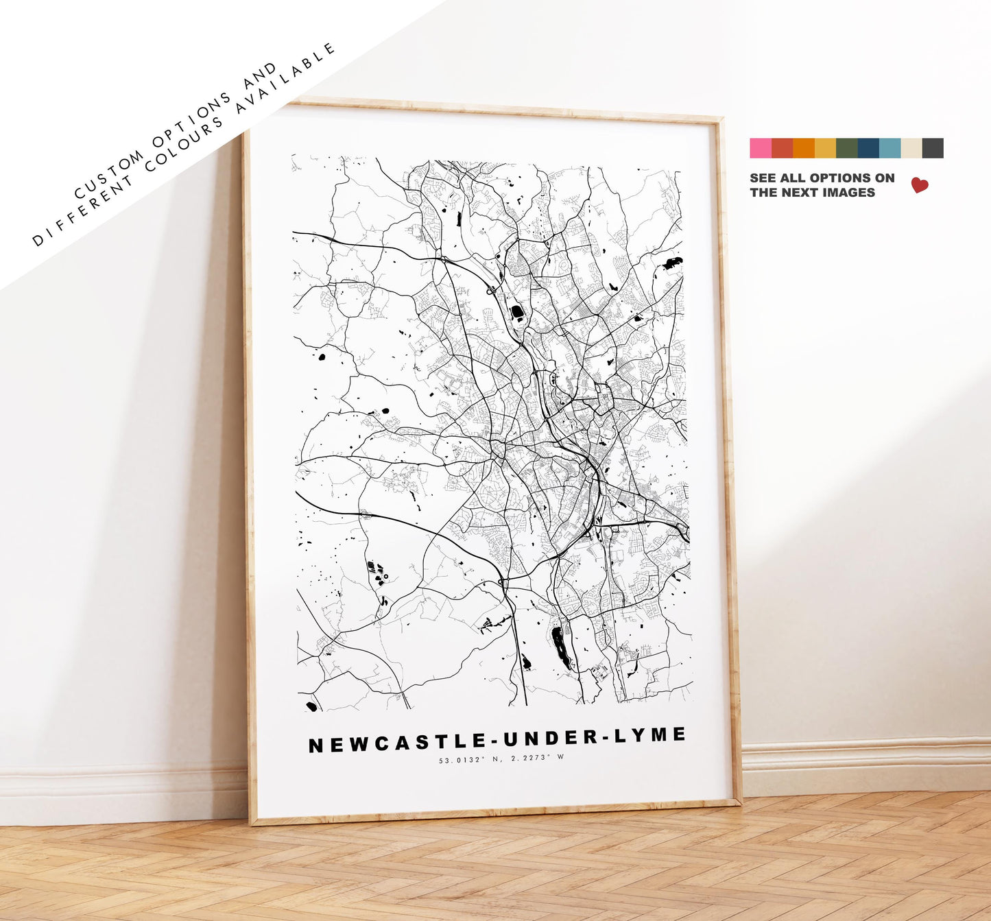 Newcastle-under-Lyme Map Print - Minimalist City Map Poster - Map Art - UK - Newcastle-under-Lyme Print - Different Colours Available