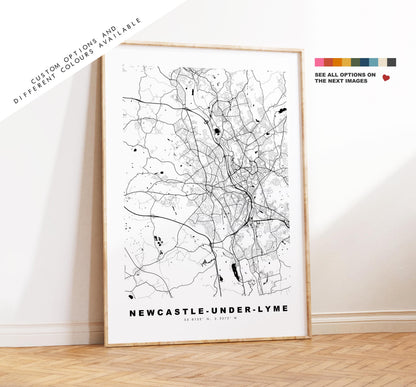 Newcastle-under-Lyme Map Print - Minimalist City Map Poster - Map Art - UK - Newcastle-under-Lyme Print - Different Colours Available