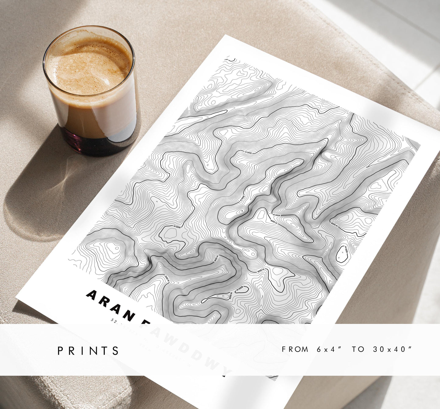 Aran Fawddwy Print - Contour Map - Snowdonia - Wales - Topographic Map - Print - Poster - Wall Art -  Aran Fawddwy Poster - Mawddwy Peak