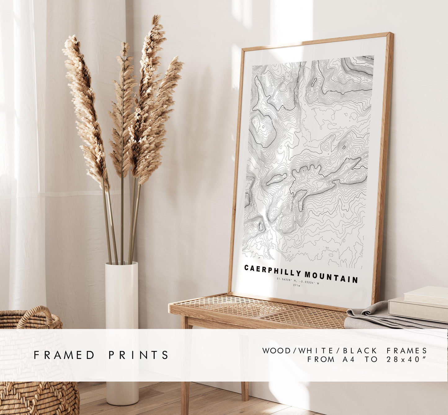 Caerphilly Mountain Print - Caerphilly Mountain Contour Map - Poster - Wales - Topographic Map - Print - Wall Art - Mynydd Caerffili