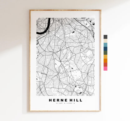 Herne Hill Map Print - Minimalist City Map Poster - Map Art - UK - Herne Hill Print - Herne Hill, London - Different Colours Available