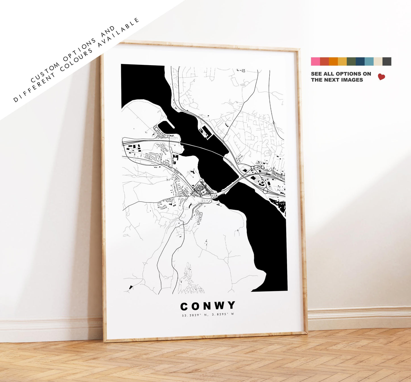 Conwy Map Print - Minimalist City Map Poster - Map Art - Wales - UK - Conwy Print - Conwy Poster - Different Colours Available