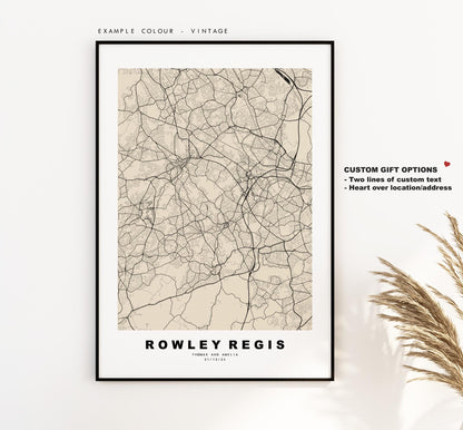 Rowley Regis Map Print - Minimalist City Map Poster - Map Art - UK - Rowley Regis Print - West Midlands - Different Colours Available