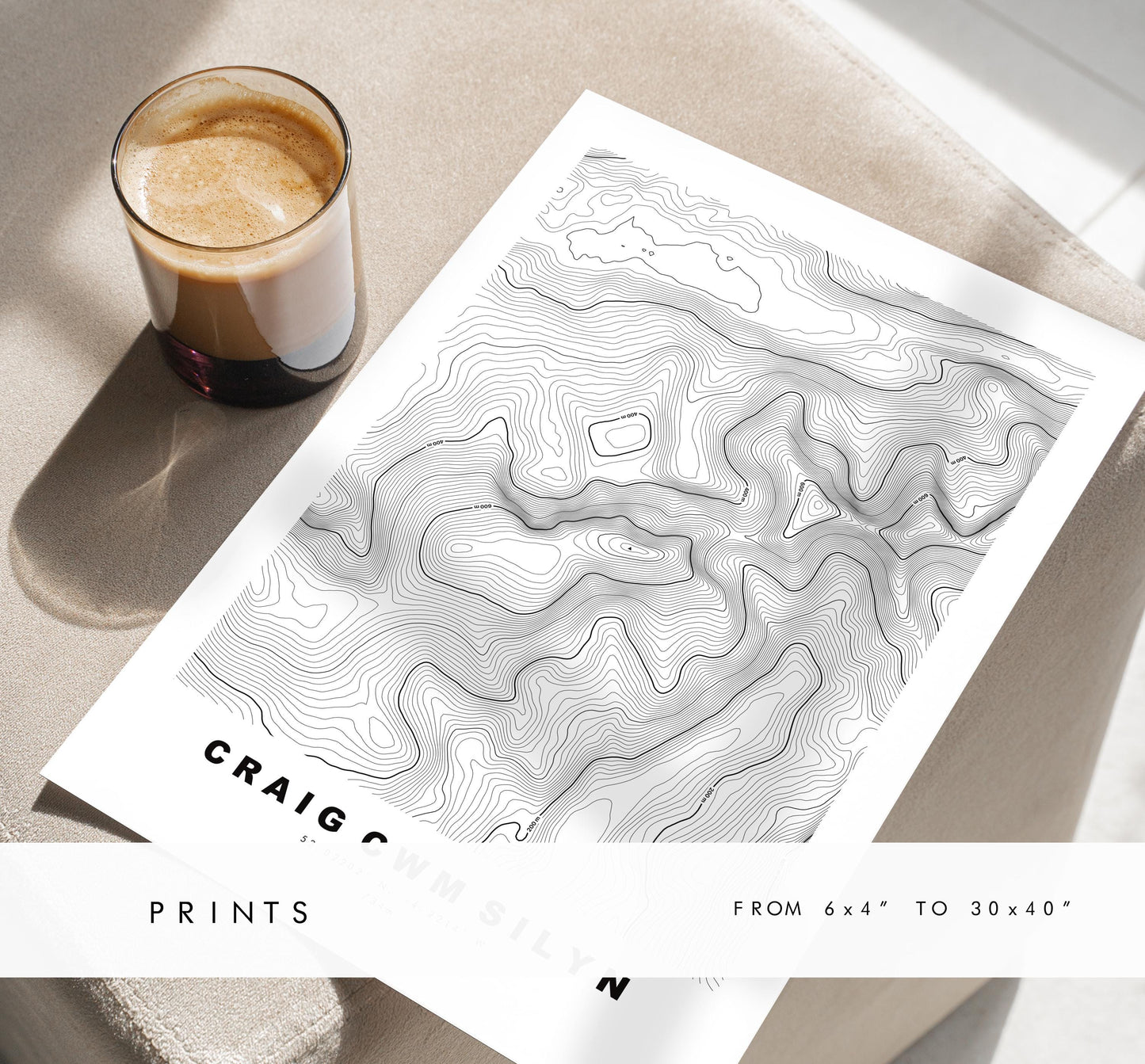 Craig Cym Silyn Print - Contour Map - Craig Cym Silyn Poster - Wales - Topographic Map - Print - Poster - Wall Art - Nantlle Ridge