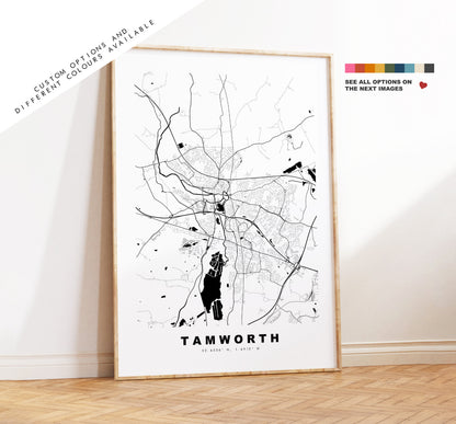 Tamworth Map Print - Minimalist City Map Poster - Map Art - UK - Tamworth Print - Tamworth Poster - Different Colours Available