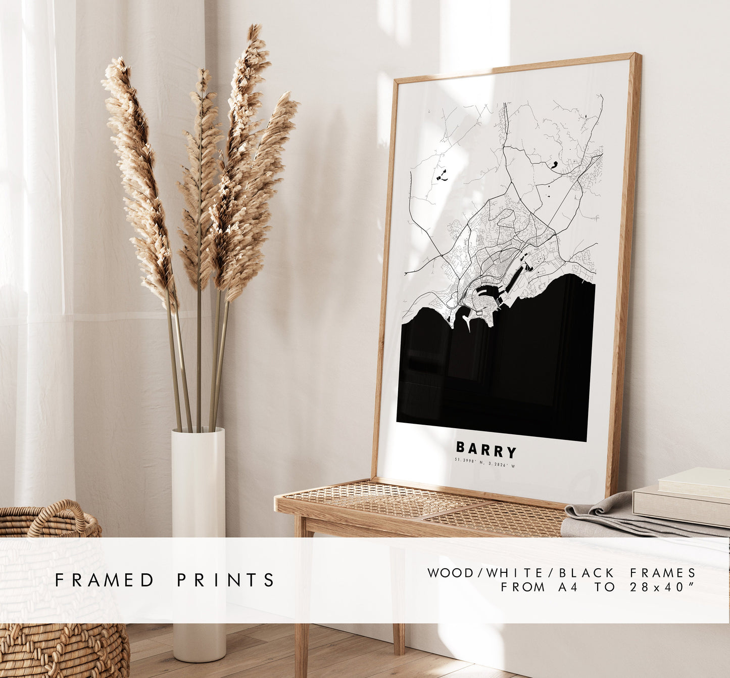 Barry Map Print - Minimalist City Map Poster - Map Art - Wales - UK - Barry Print - Barry Poster - Different Colours Available