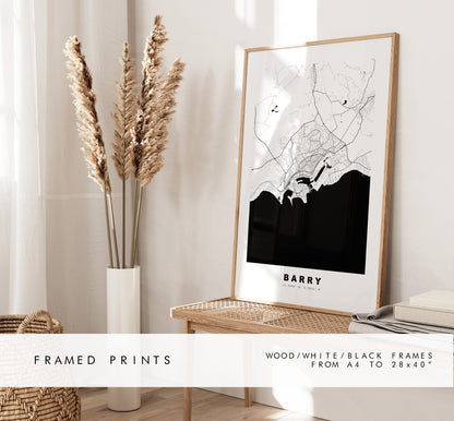 Barry Map Print - Minimalist City Map Poster - Map Art - Wales - UK - Barry Print - Barry Poster - Different Colours Available