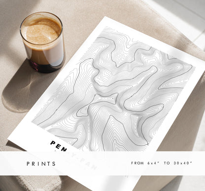 Pen-y-Fan Print - Contour Map - Pen-y-Fan Brecon Beacons - Wales - Topographic Map - Wall Art - Welsh Three Peak Challenge - Topography