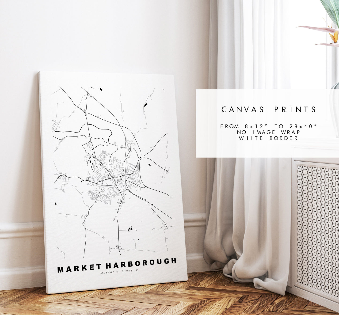Market Harborough Map Print - Minimalist City Map Poster - Map Art - UK - Market Harborough Print - Poster - Different Colours Available