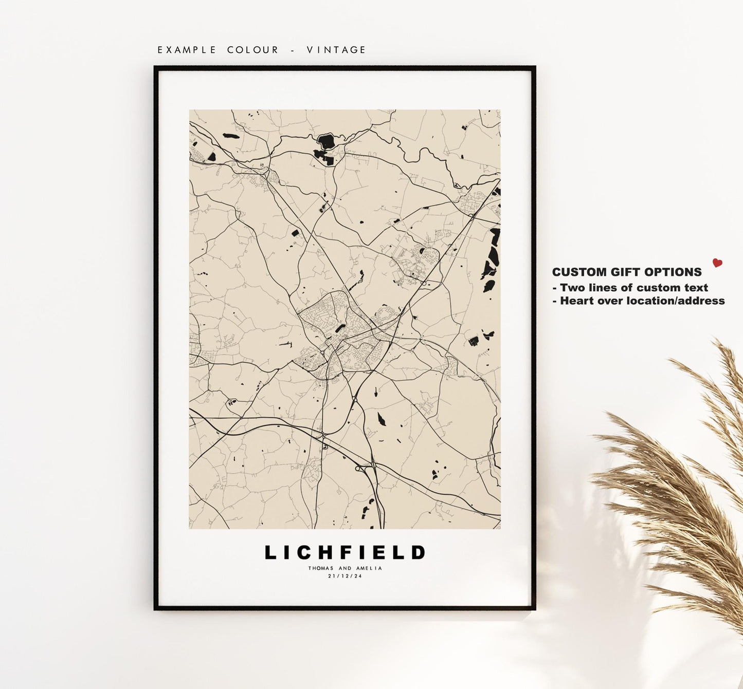 Lichfield Map Print - Minimalist City Map Poster - Map Art - UK - Lichfield Print - Lichfield, Staffordshire - Different Colours Available
