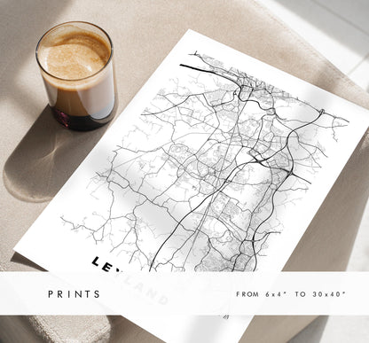 Leyland Map Print - Minimalist City Map Poster - Map Art - UK - Leyland Print - Leyland, Lancashire - Different Colours Available