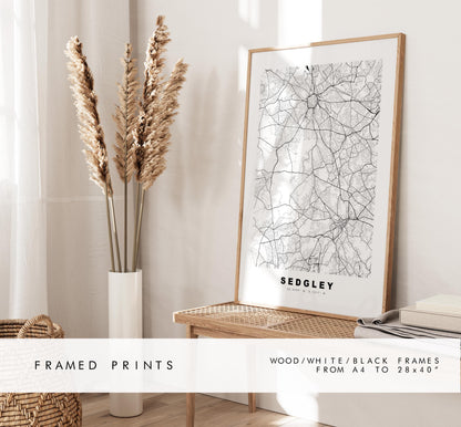 Sedgley Map Print - Minimalist City Map Poster - Map Art - UK - Sedgley Print - Sedgley, West Midlands - Different Colours Available