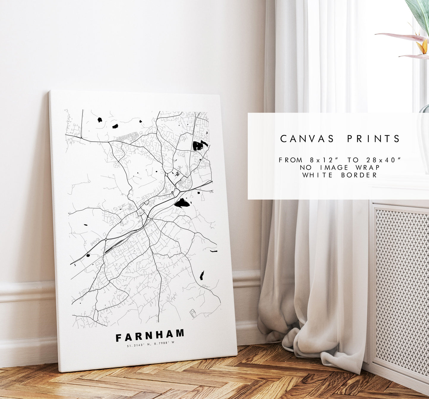 Farnham Map Print - Minimalist City Map Poster - Map Wall Art - UK - Farnham Print - Farnham Poster - Different Colours Available