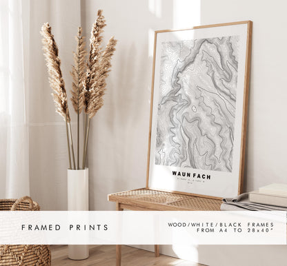 Waun Fach Print - Contour Map - Black Mountains - Wales - Topographic Map - Print - Poster - Wall Art - Waun Fach Poster - Map Print