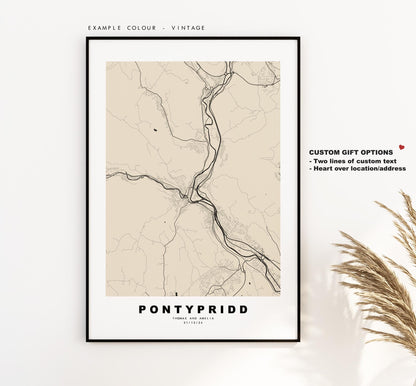 Pontypridd Map Print - Minimalist City Map Poster - Map Art - Wales - Pontypridd Print - Pontypridd Poster - Different Colours Available