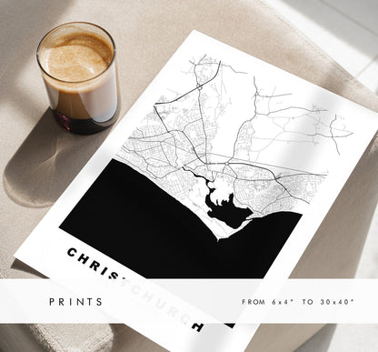 Christchurch Map Print - Minimalist City Map Poster - Map Art - UK - Christchurch Print - Christchurch Poster - Different Colours Available