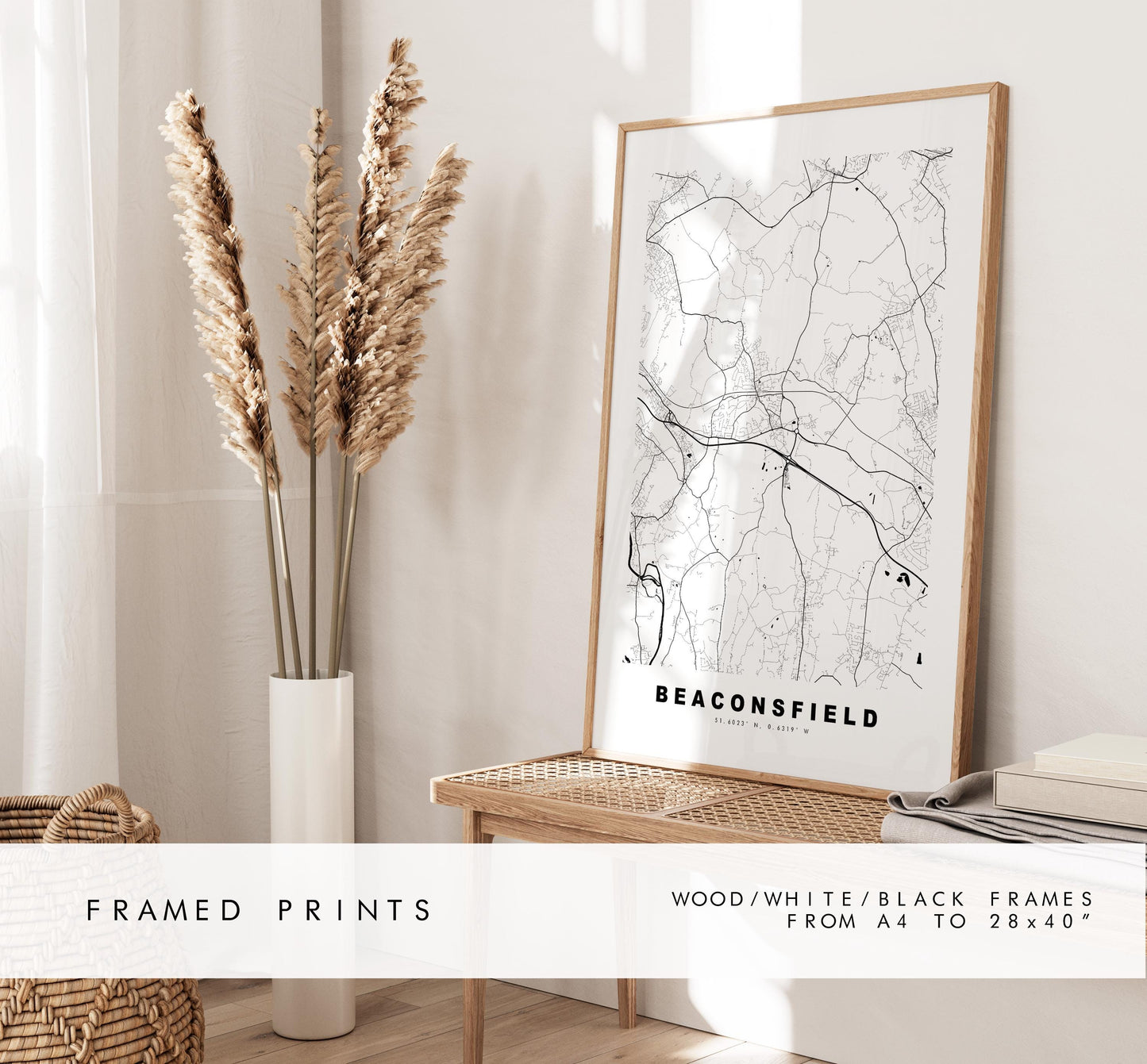 Beaconsfield Map Print - Minimalist City Map Poster - Map Art - UK - Beaconsfield Print -Buckinghamshire - Different Colours Available