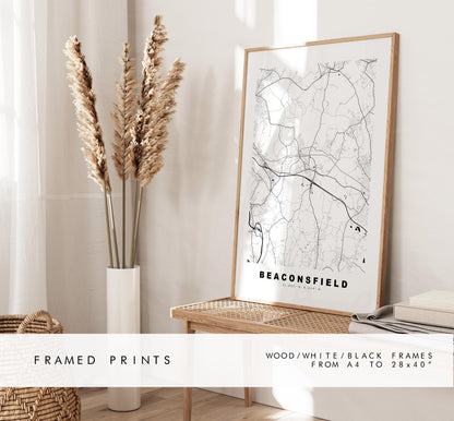 Beaconsfield Map Print - Minimalist City Map Poster - Map Art - UK - Beaconsfield Print -Buckinghamshire - Different Colours Available
