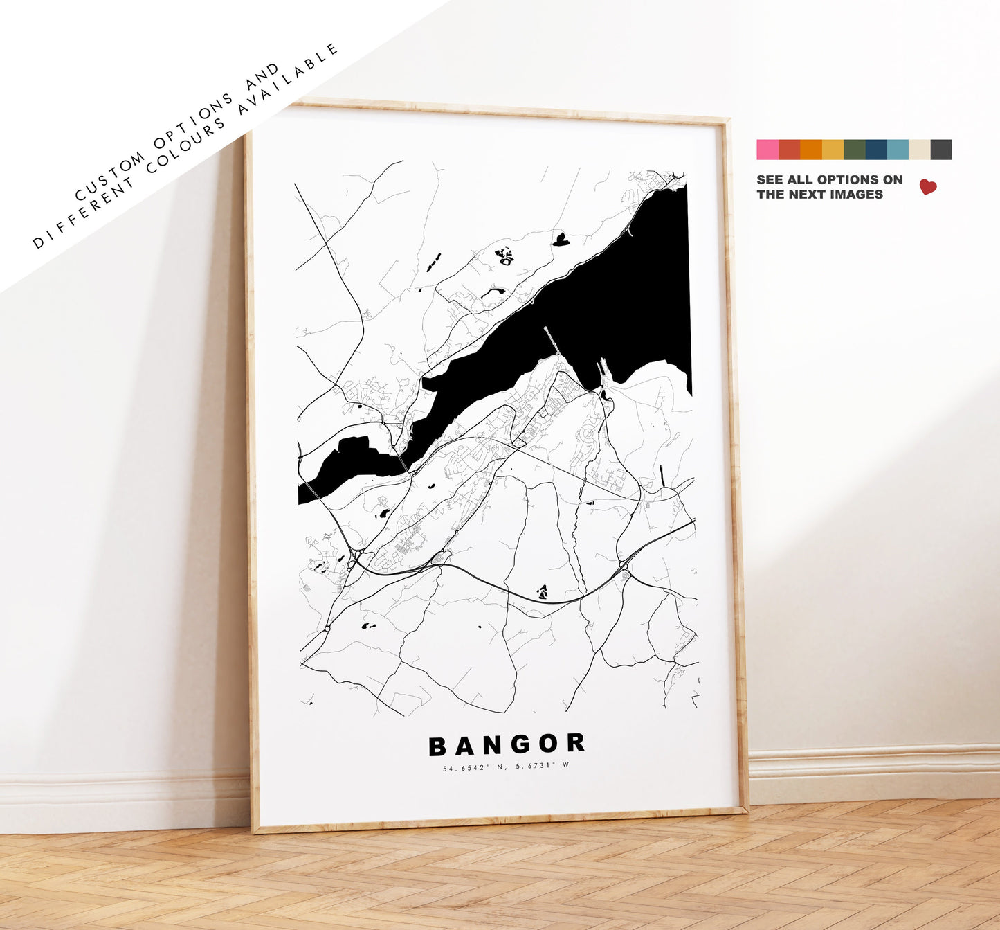 Bangor Map Print - Minimalist City Map Poster - Map Art - Wales - UK - Bangor Print - Bangor Poster - Different Colours Available