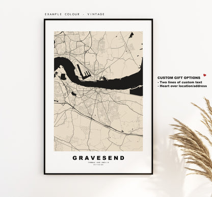 Gravesend Map Print - Minimalist City Map Poster - Map Art - UK - Gravesend Print - Gravesend Poster - Different Colours Available