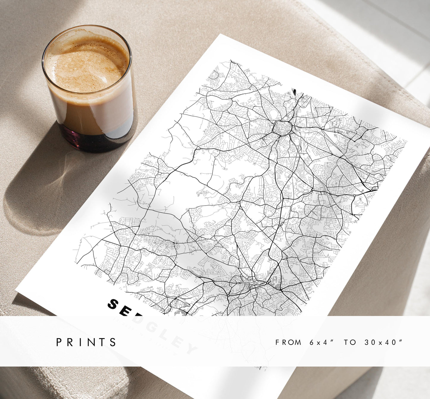 Sedgley Map Print - Minimalist City Map Poster - Map Art - UK - Sedgley Print - Sedgley, West Midlands - Different Colours Available