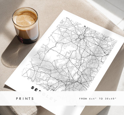 Sedgley Map Print - Minimalist City Map Poster - Map Art - UK - Sedgley Print - Sedgley, West Midlands - Different Colours Available