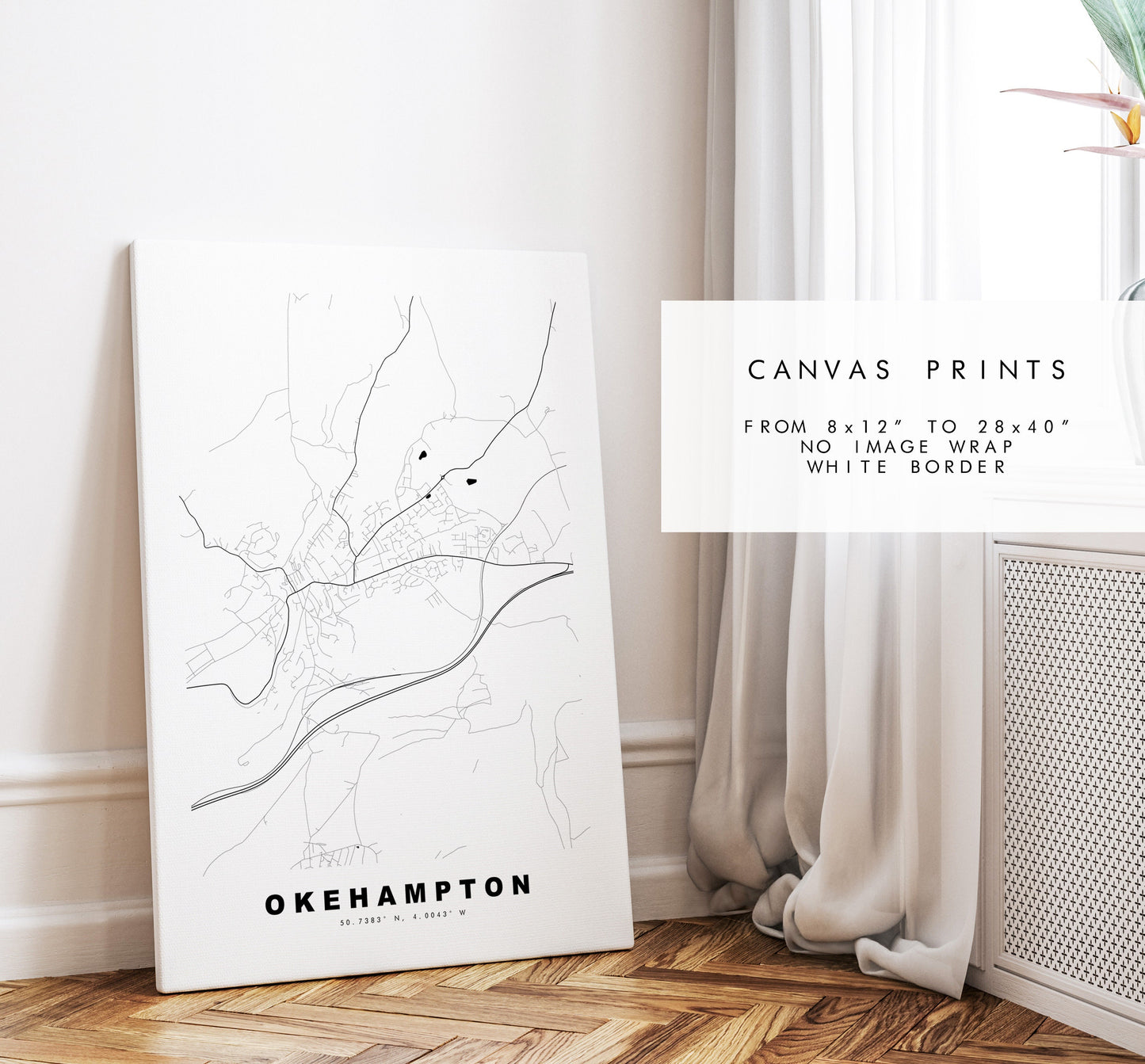 Okehampton Map Print - Minimalist City Map Poster - Map Wall Art - UK - Okehampton Print - Okehampton Poster - Different Colours Available