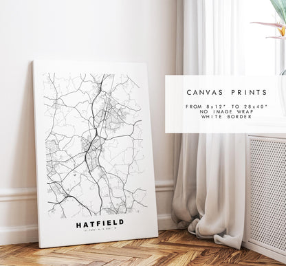 Hatfield Map Print - Minimalist City Map Poster - Map Art - UK - Hatfield Print - Hatfield, Hertfordshire - Different Colours Available