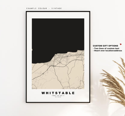 Whitstable Map Print - Minimalist City Map Poster - Map Art - UK - Whitstable Print - Whitstable, Kent - Different Colours Available