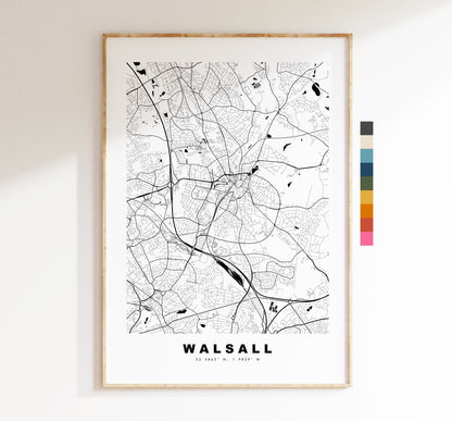 Walsall Map Print - Minimalist City Map Poster - Map Art - UK - Walsall Print - Walsall Poster - Different Colours Available