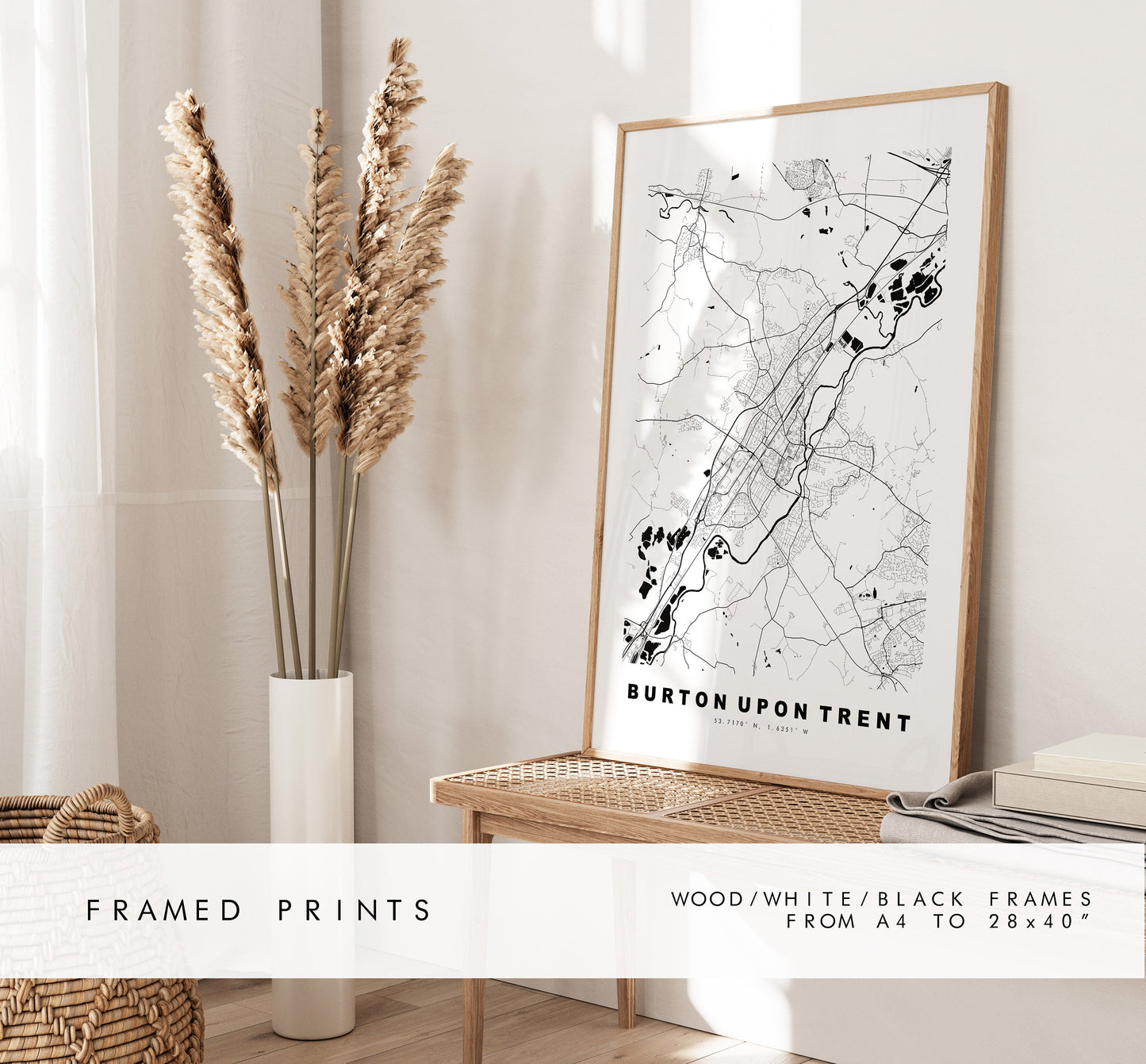 Burton upon Trent Map Print - Minimalist City Map Poster - Map Art - UK - Burton Print - Burton Poster - Different Colours Available